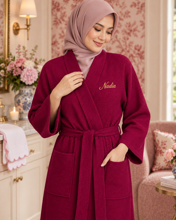 Waffle Robe Womens – Lightweight, Quick-Dry Spa Comfort - Wine Red