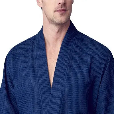 Waffle Kimono Spa Bathrobe for Men -  Absorbent, Lightweight - Lotus Linen