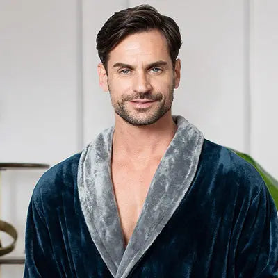 Men's Shawl Collar Fleece Robe - Lotus Linen