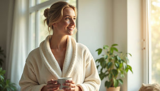  Cozy morning in home with person in bathrobe near window