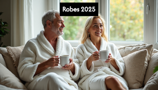  Two people relaxing in plush and waffle robes
