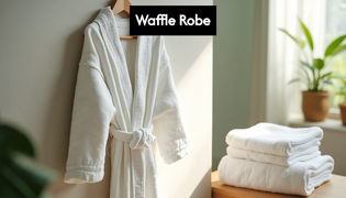  Waffle weave robe in sunny bathroom spa