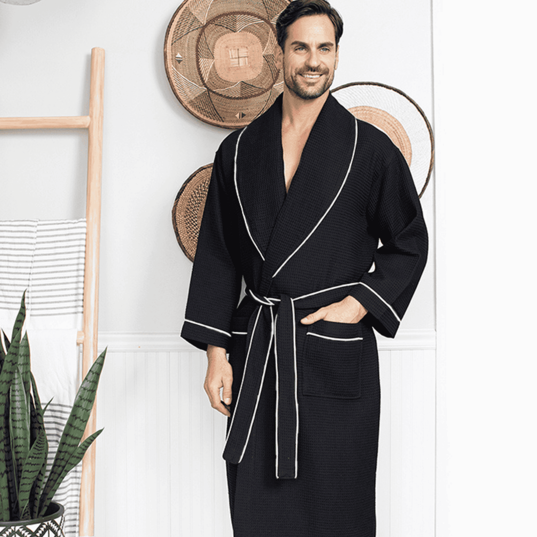 men wear waffle kimono bathrobe