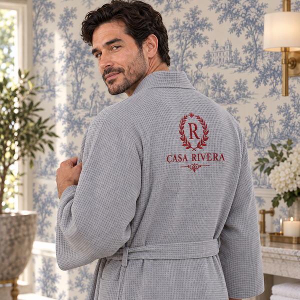 Waffle Spa Bathrobe for Men - Absorbent, Lightweight - Grey