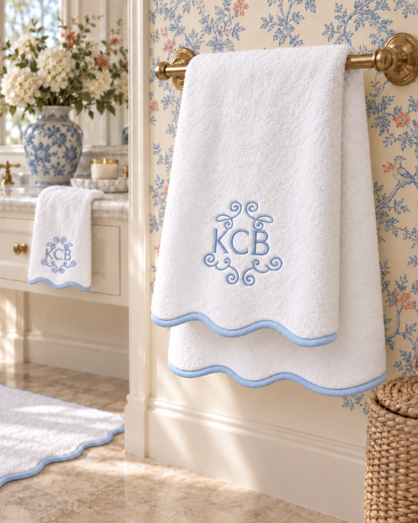 Bath Towels – Fluffy, Ultra Soft & Highly Absorbent (4 pieces) - Dispenza Blue Piping