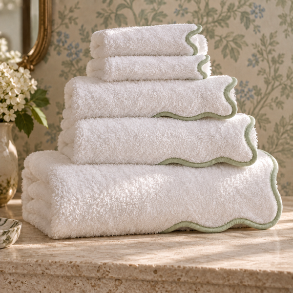 Luxury Scallop Piping Bath Towel Sets (6-Piece)