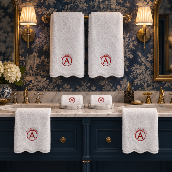 Luxury Scallop Piping Bath Towel Sets (6-Piece) - White Piping