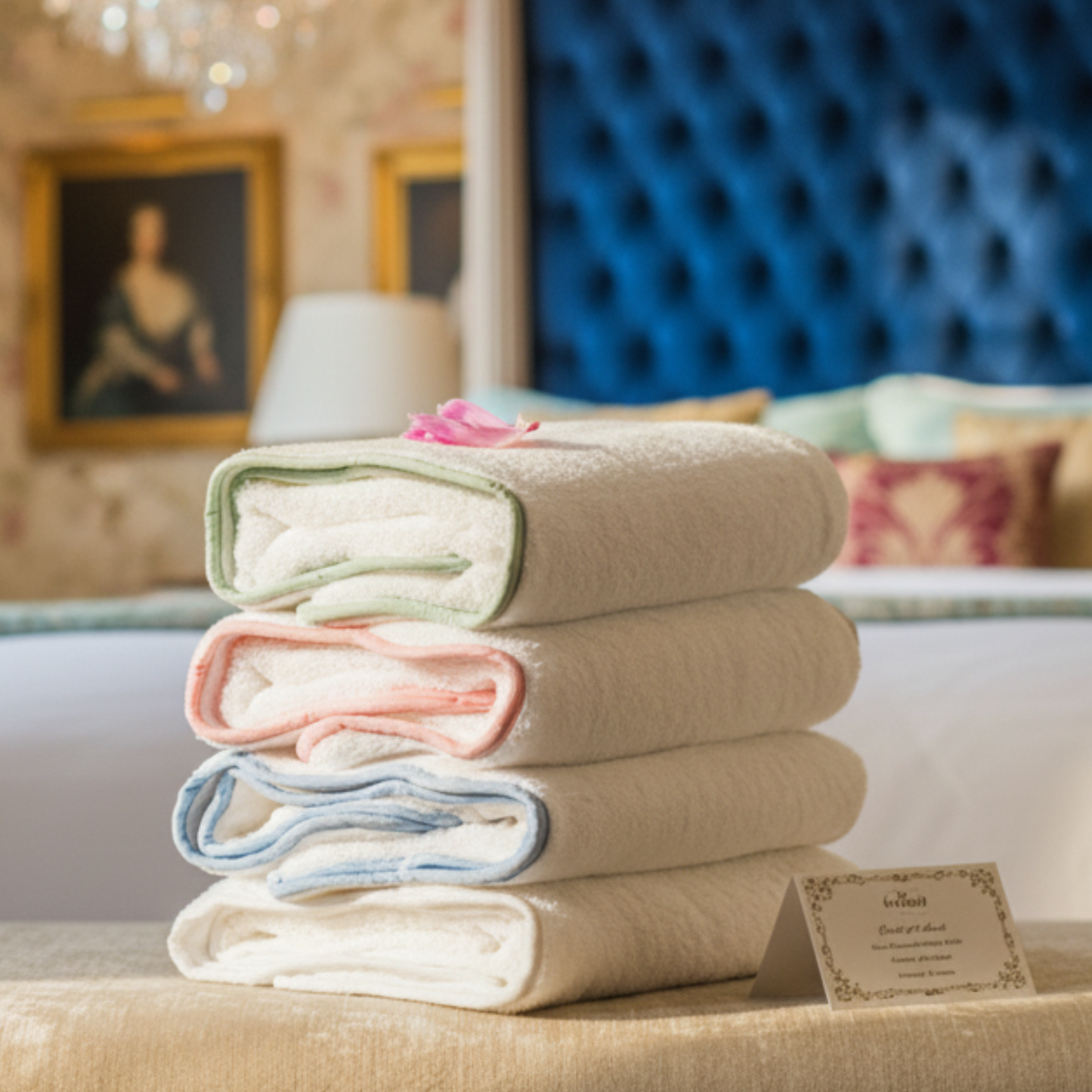Spa lovers' scallop piping cotton bath mats in soft blue, pink, and green tones for plush everyday comfort - Lotus Linen