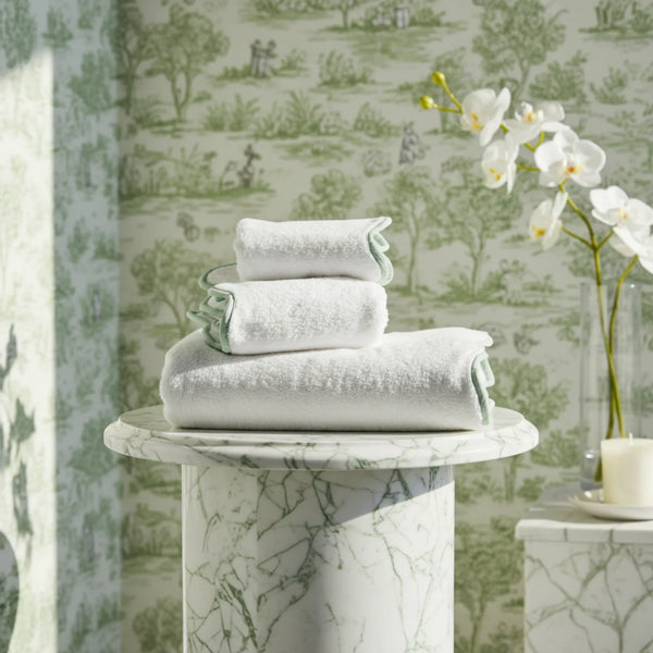Luxury Scallop Piping Bath Towel Sets (6-Piece) - Sage Piping