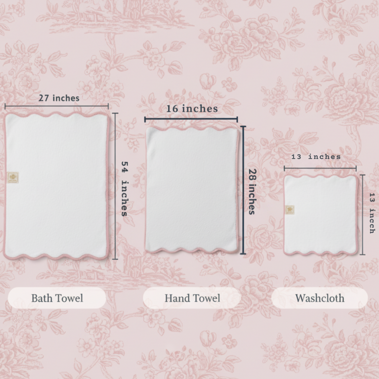 Spa-lovers' scallop-piped cotton towel set in white with pink trim for indulgent softness and elegance - Lotus Linen