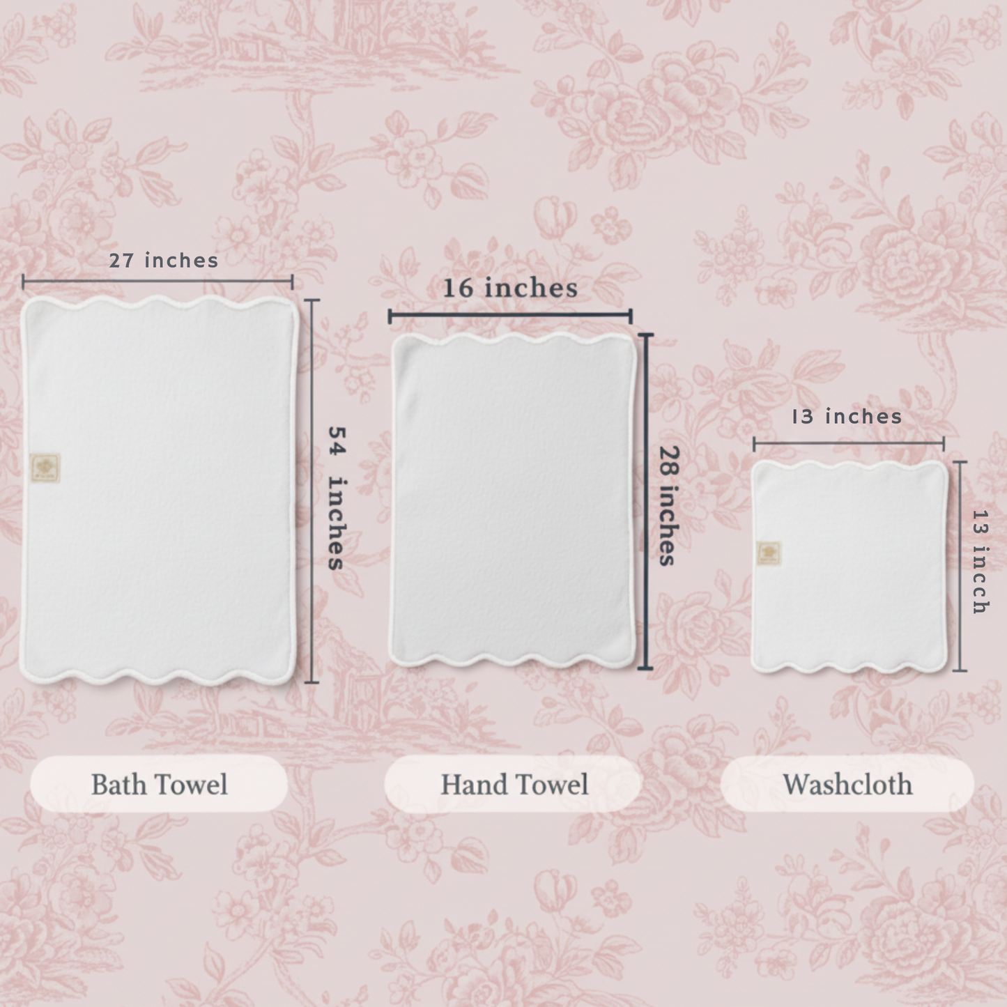 Luxury bath towel set in white with elegant scallop edges for spa-quality comfort in three sizes - Lotus Linen