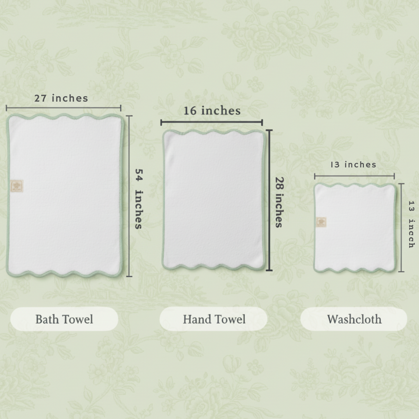 Spa-loving women's scallop-piped cotton towel set in white with sage green trim for elegant bath comfort - Lotus Linen