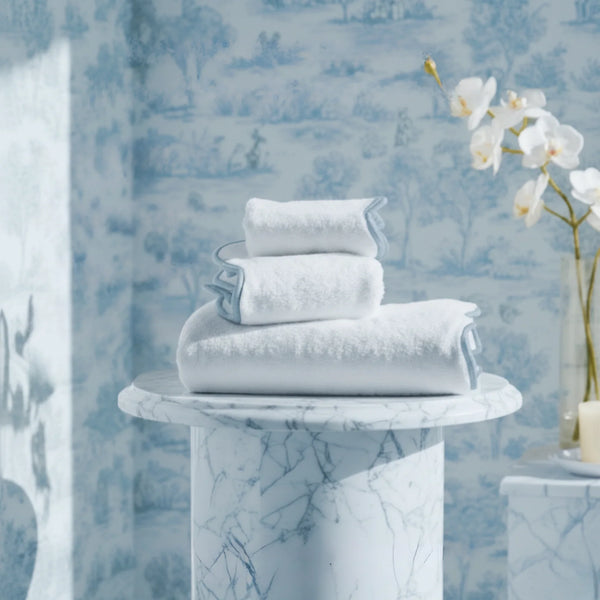 Luxury Scallop Piping Bath Towel Sets (6-Piece) - Dispenza Blue Piping