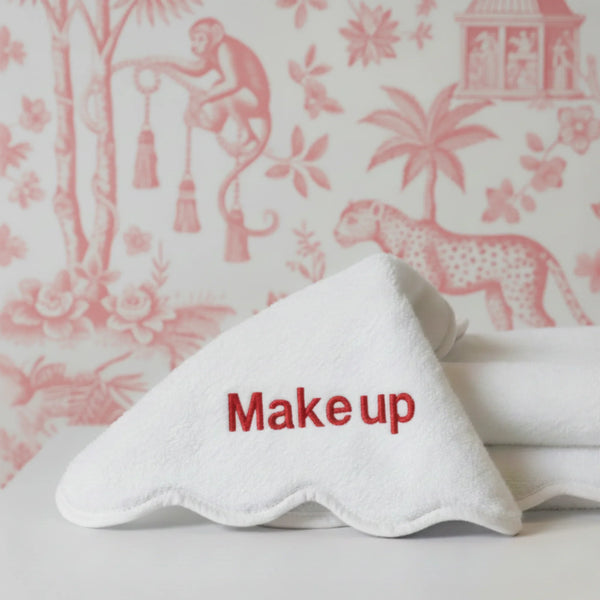 Luxury Cotton Washcloths with Scallop Piping - White Piping