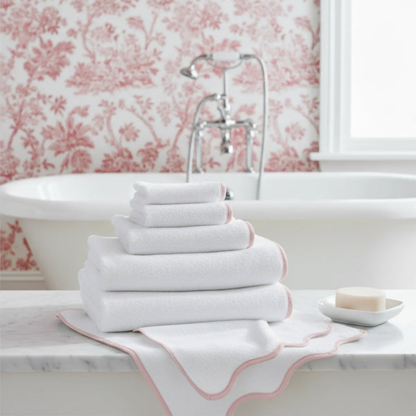Luxury Scallop Piping Bath Towel Sets (6-Piece) - Pink Piping