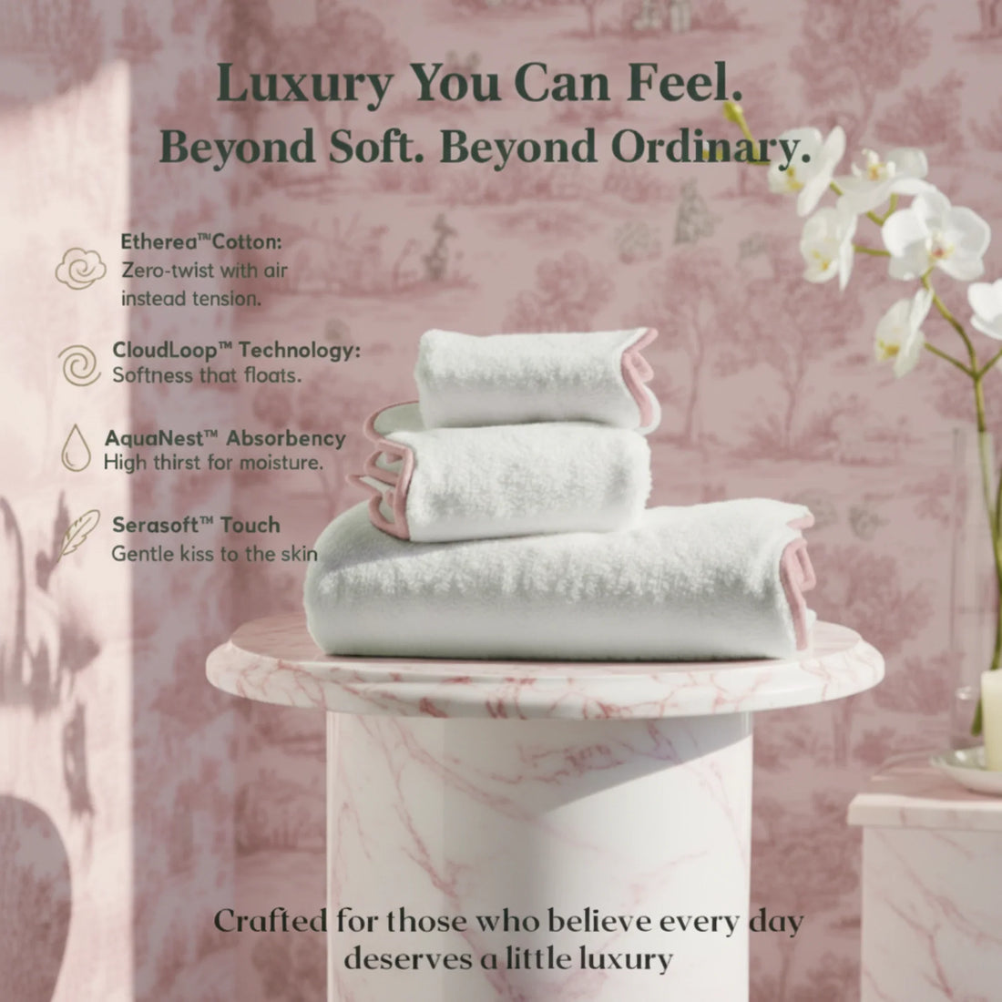 Everyday luxury seekers' cotton hand towels with pink scallop piping in cloud-soft zero-twist comfort - Lotus Linen