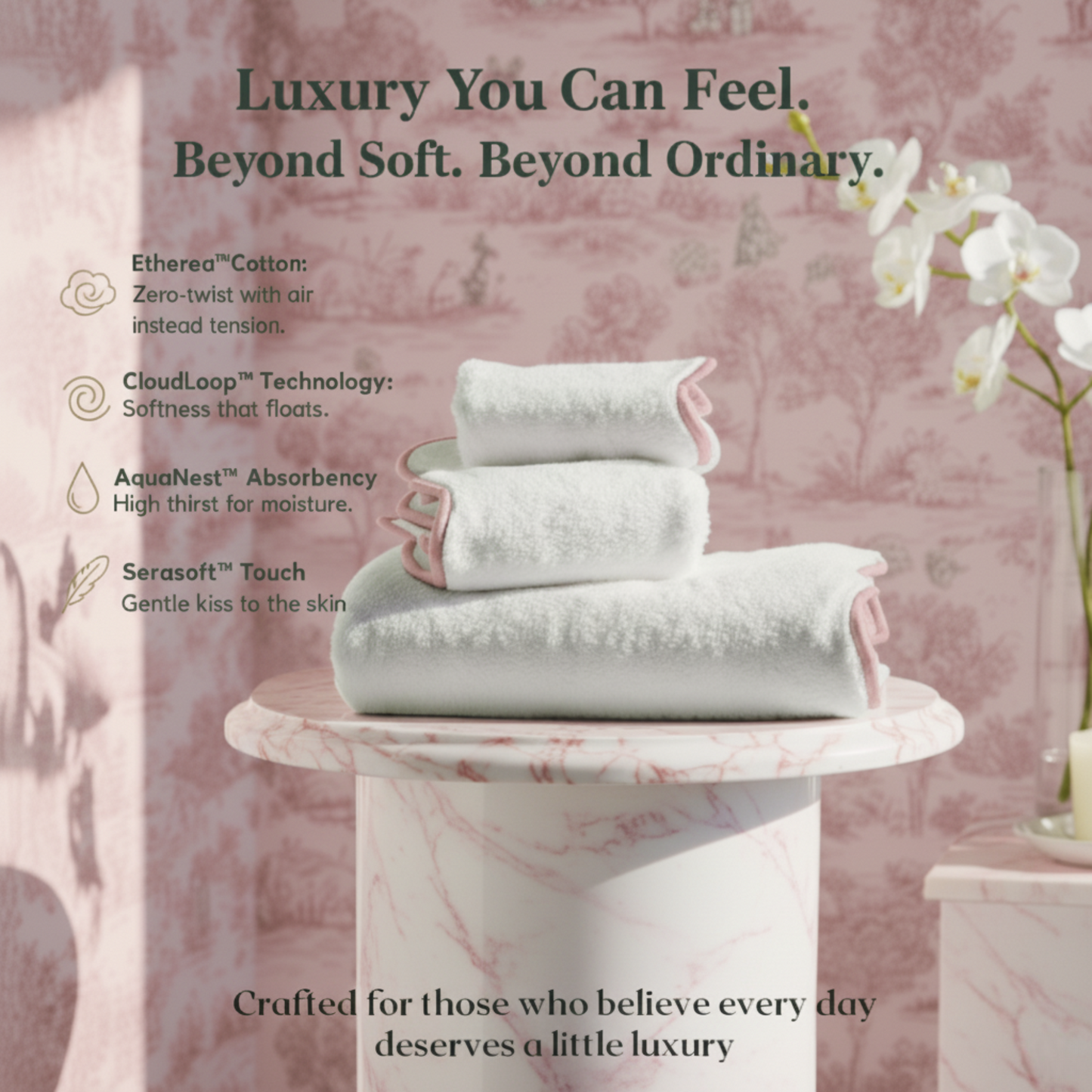 Everyday luxury seekers' cotton hand towels with pink scallop piping in cloud-soft zero-twist comfort - Lotus Linen