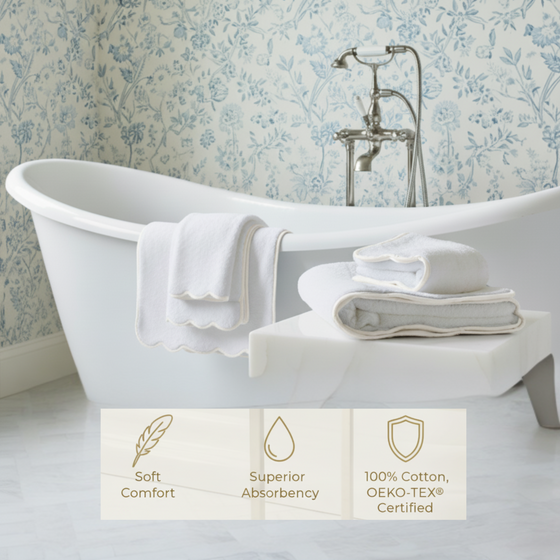 Luxury Cotton Washcloths with Scallop Piping