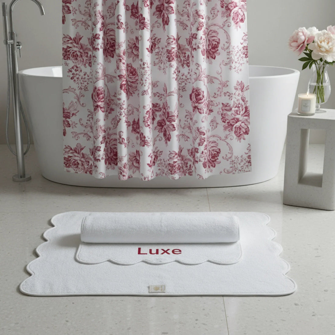 White scalloped luxury cotton hand towel with Luxe embroidery for indulgent spa-quality comfort at home - Lotus Linen
