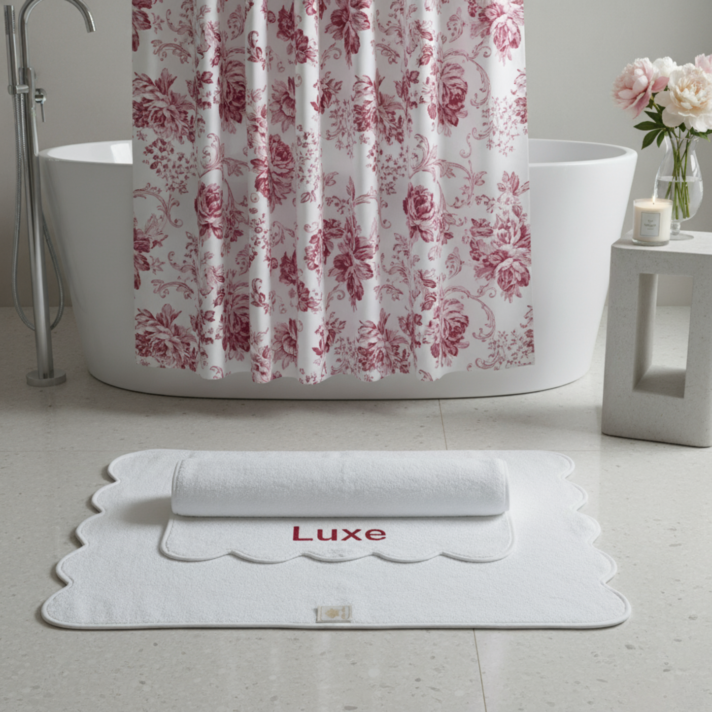 White scalloped luxury cotton hand towel with Luxe embroidery for indulgent spa-quality comfort at home - Lotus Linen