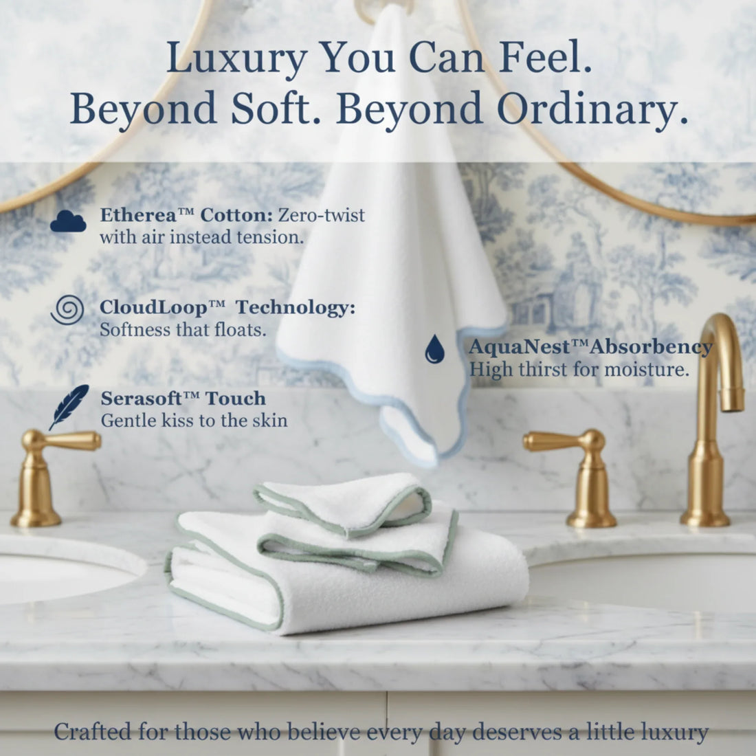 Luxury lovers' zero-twist cotton hand towels with scallop piping in white for cloud-soft, everyday indulgence - Lotus Linen