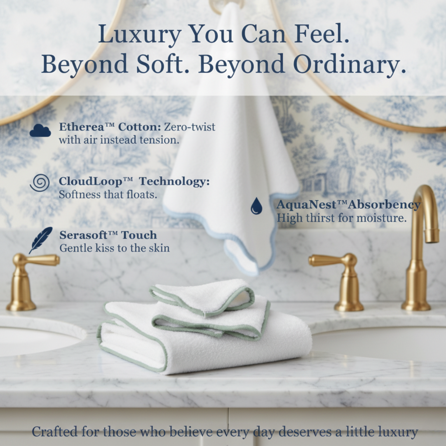 Luxury lovers' zero-twist cotton hand towels with scallop piping in white for cloud-soft, everyday indulgence - Lotus Linen