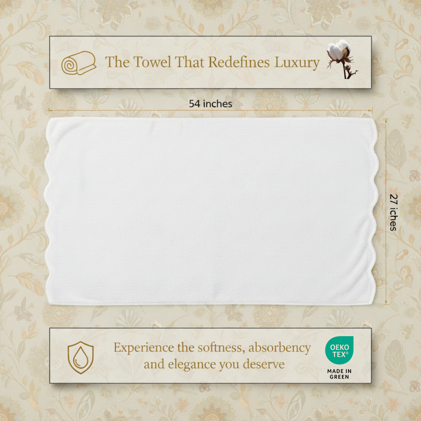 Luxury lovers' oversized scallop-edge bath sheet in pristine white for spa-quality softness and elegance - Lotus Linen