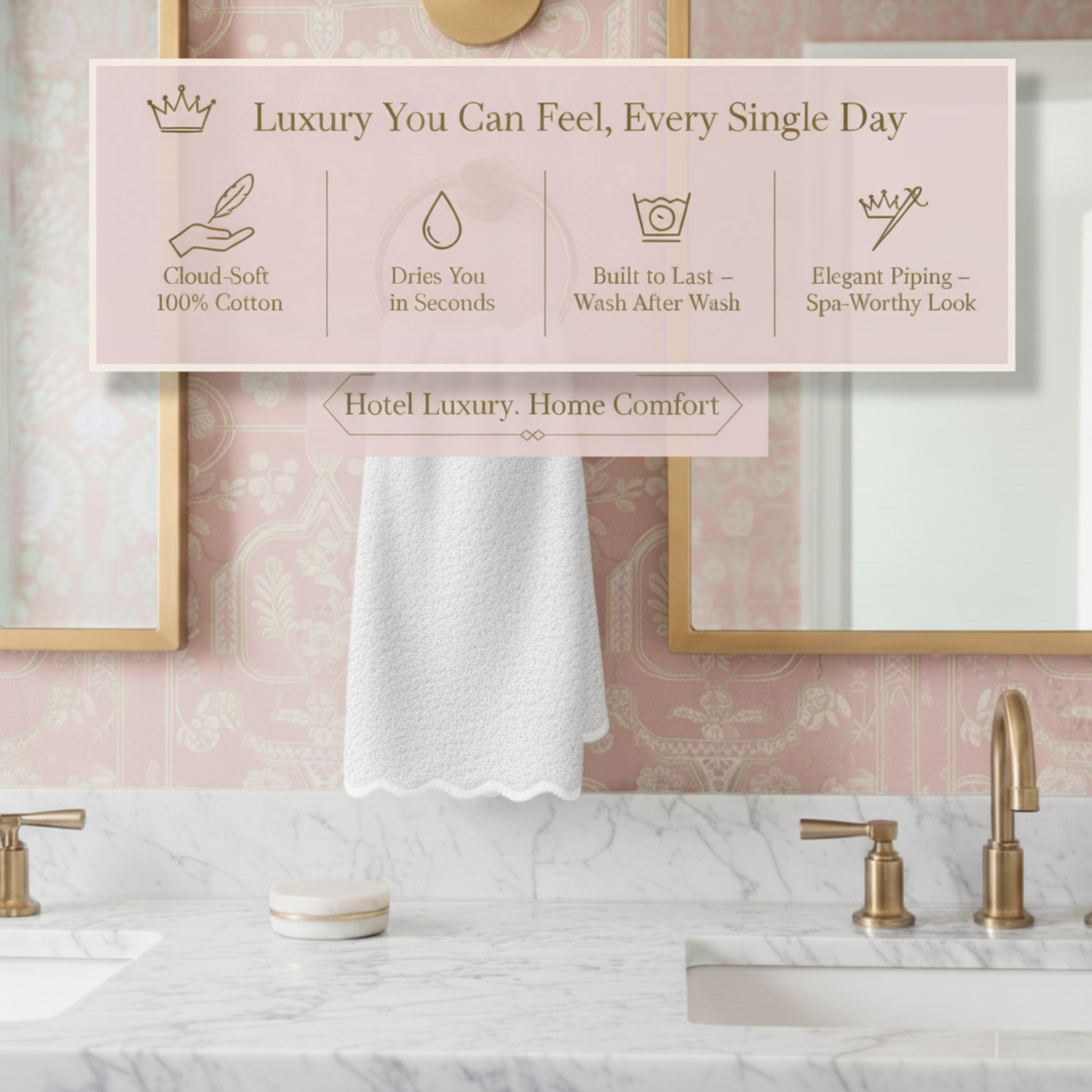 Luxury white scallop piping cotton bath mat for spa-lovers seeking cloud-soft comfort every day - Lotus Linen