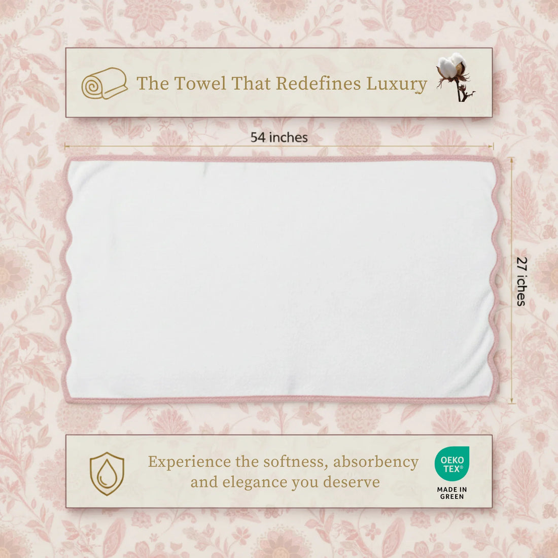 Spa-loving bathers' luxury cotton washcloth in white with pink scallop piping for plush softness - Lotus Linen