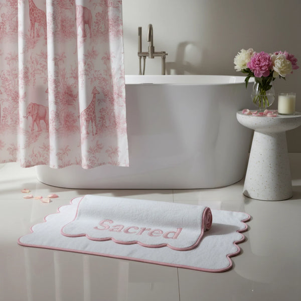 Luxury Scallop Piping Cotton Bath Mat - Pink Piping