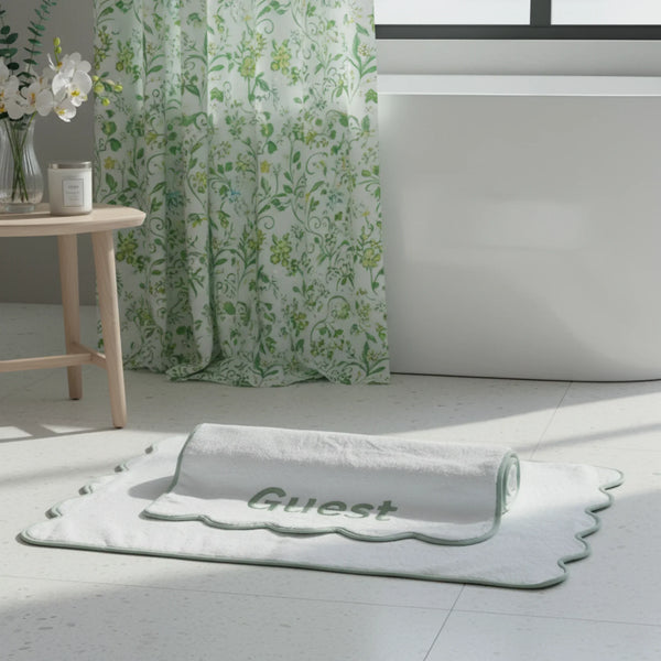 Luxury Scallop Piping Cotton Bath Mat - Sage Piping
