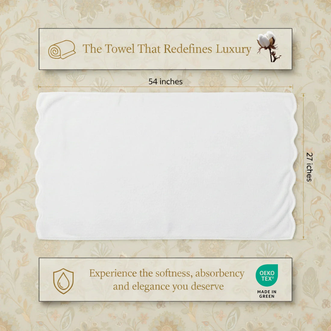 Luxury white scallop-edged cotton hand towel offering spa-quality softness and elegance for your bathroom - Lotus Linen