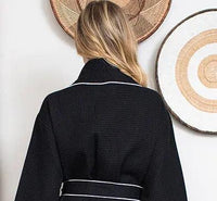 Women’s Waffle Piping Bathrobe – Lightweight Spa-Style Comfort - Lotus Linen