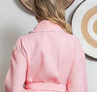 Women’s Waffle Piping Bathrobe – Lightweight Spa-Style Comfort - Lotus Linen