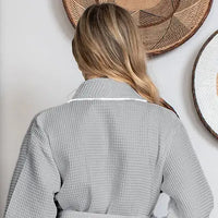 Knee-Length Waffle Kimono Robe for Women - Lotus Linen