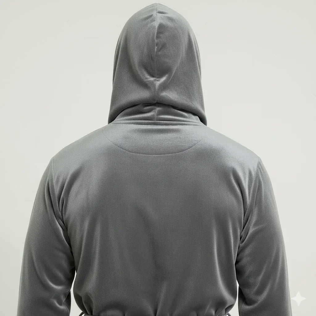 Men's hooded plush robe in charcoal gray for cozy spa-quality comfort at home - Lotus Linen
