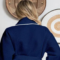 Women’s Waffle Piping Bathrobe – Lightweight Spa-Style Comfort - Lotus Linen