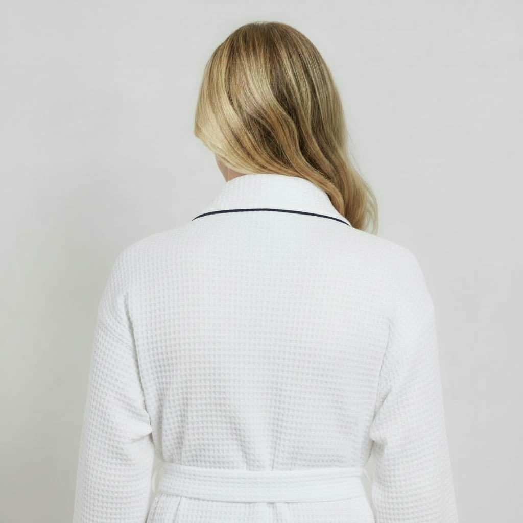 Women's Waffle Piping Bathrobe Lotus Linen Women's Waffle Piping Bathrobe Lotus Linen