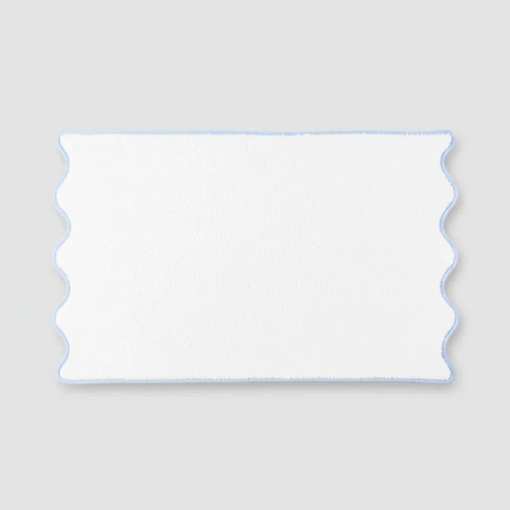 Soft white cotton hand towel with elegant blue scallop piping for spa-quality comfort at home - Lotus Linen
