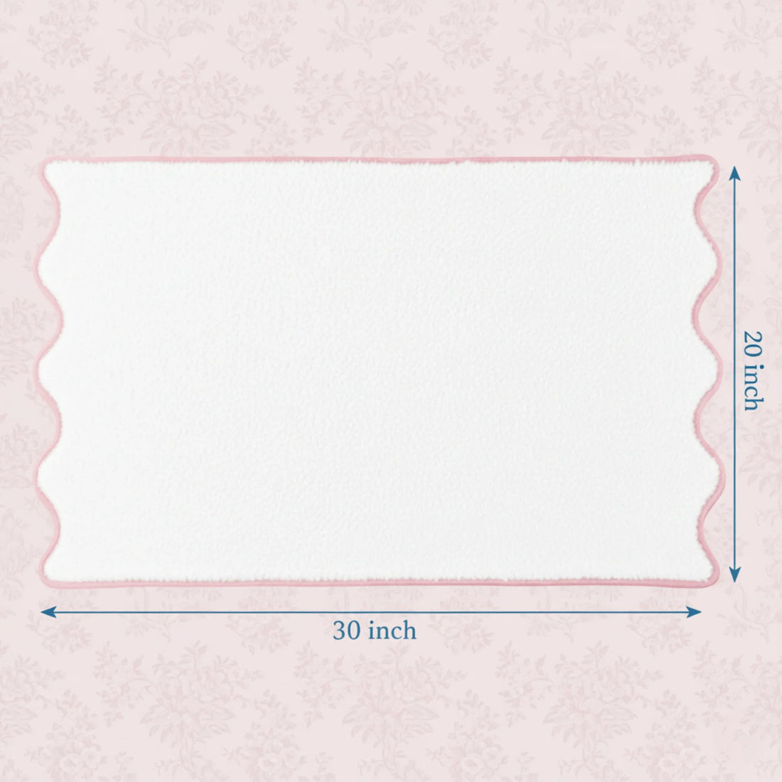 White scalloped-edge bath towel with pink trim in 30x20 inch size offering plush spa-quality comfort - Lotus Linen