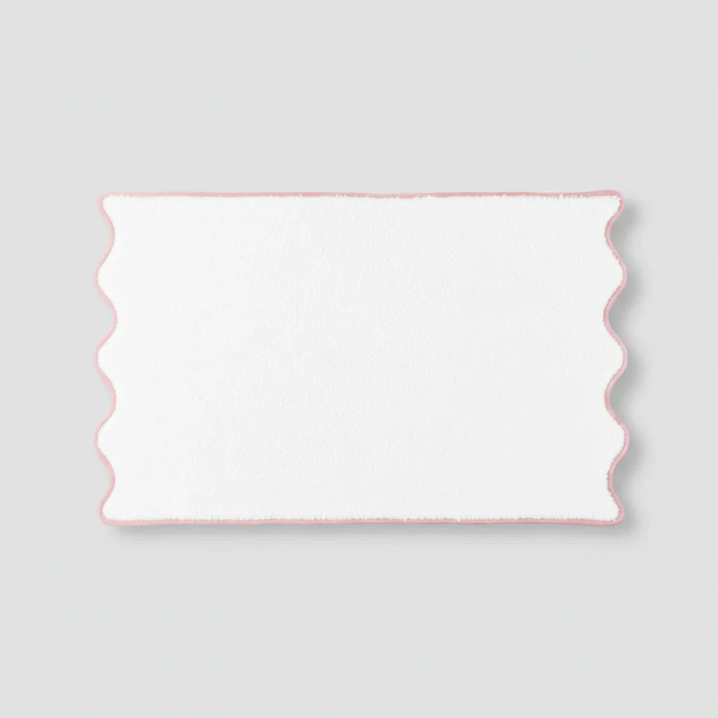 Soft white bath towel with pink scalloped edge for everyday indulgence and spa-quality comfort - Lotus Linen