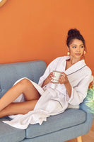 Women’s Waffle Piping Bathrobe – Lightweight Spa-Style Comfort - Lotus Linen