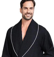 Premium Waffle Piping Robe for Men - Lotus Linen