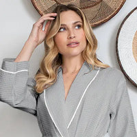 Knee-Length Waffle Kimono Robe for Women - Lotus Linen