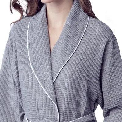 Women’s Waffle Piping Bathrobe – Lightweight Spa-Style Comfort - Lotus Linen