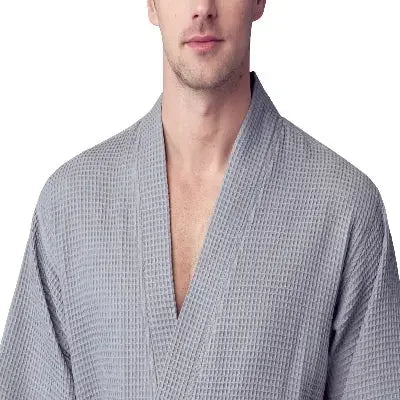 Waffle Kimono Spa Bathrobe for Men - Absorbent, Lightweight - Lotus Linen