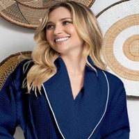 Women’s Waffle Piping Bathrobe – Lightweight Spa-Style Comfort - Lotus Linen
