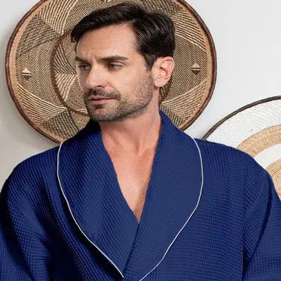 Premium Waffle Piping Robe for Men - Lotus Linen