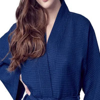 Knee-Length Waffle Kimono Robe for Women - Lotus Linen