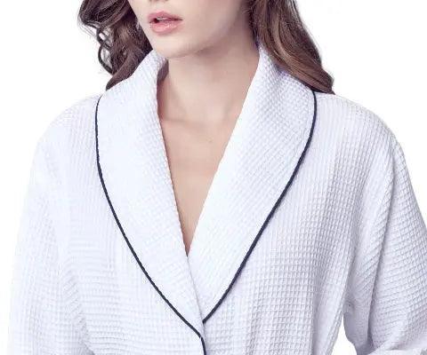 Women’s Waffle Piping Bathrobe – Lightweight Spa-Style Comfort - Lotus Linen